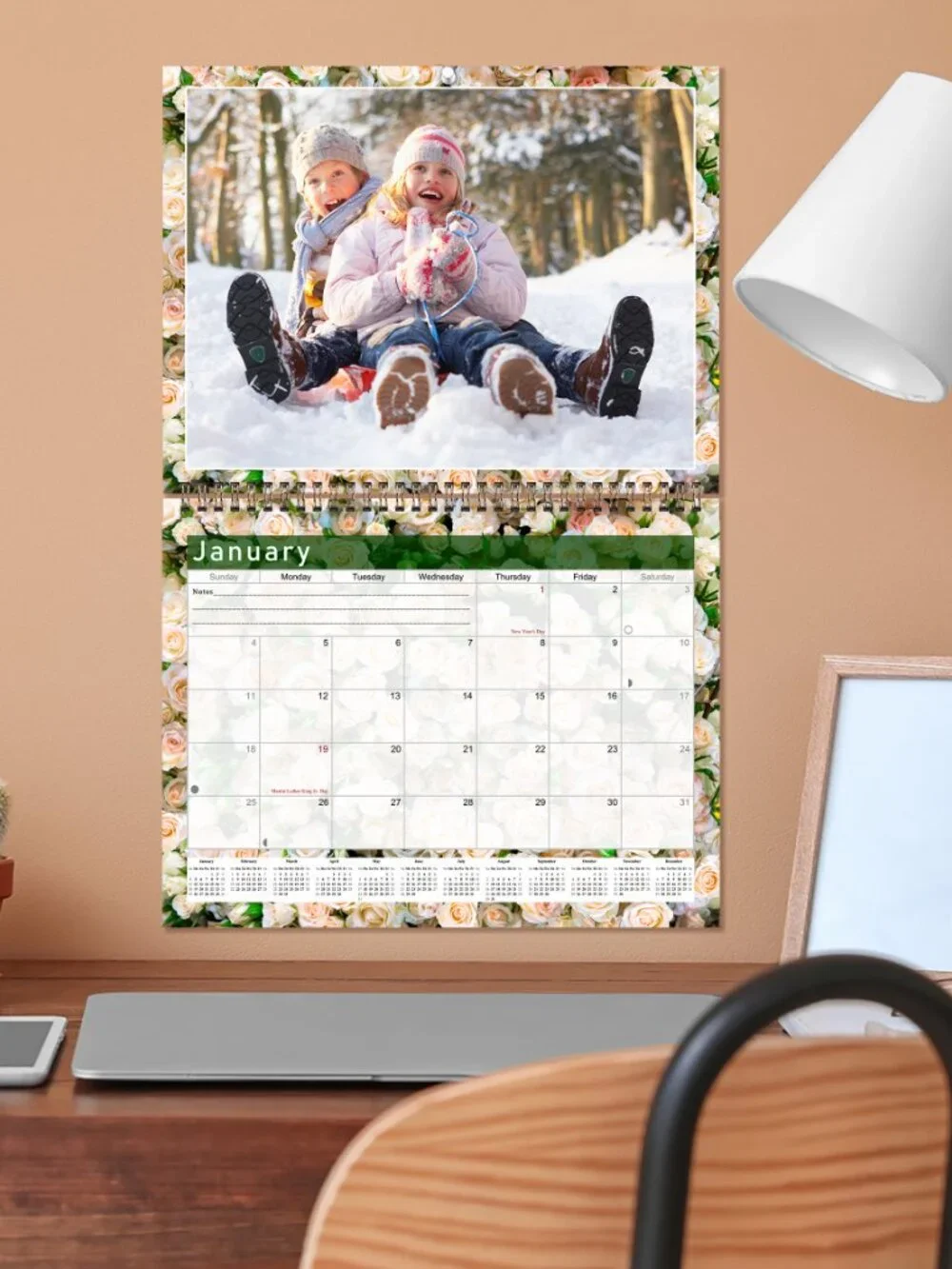 Personalized Custom 2027 Wall Calendar Spiral-bound - 12 Months. 11 x 8in. #012